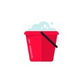 Bucket of water icon vector, flat cartoon pail or bucketful with foam and bubbles