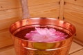 Bucket with water in sauna Royalty Free Stock Photo