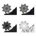 Bucket-wheel excavator icon in cartoon style isolated on white background. Mine symbol stock vector illustration. Royalty Free Stock Photo