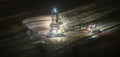 bucket-wheel excavator at night in open-cast coal mining hambach germany Royalty Free Stock Photo