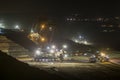 bucket-wheel excavators at night in open-cast coal mining hambach germany Royalty Free Stock Photo