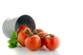 Bucketful of fresh ripe tomatoes, isolated on white background Royalty Free Stock Photo