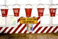 Buckets filled with sand as fire fighting equipment Royalty Free Stock Photo