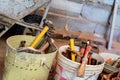Buckets fulls of hammers and other tools Royalty Free Stock Photo