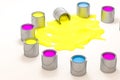 The buckets of paint with white background, 3d rendering