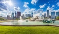 Buckingham fountain and Chicago downtown skyline Royalty Free Stock Photo