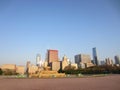 Buckingham fountain downtown buildings blue sky sunrise