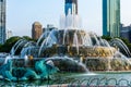 Buckingham fountain during sunset in the beautiful city of Chicago Royalty Free Stock Photo