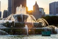 Buckingham fountain during sunset in the beautiful city of Chicago Royalty Free Stock Photo