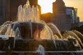 Buckingham fountain during sunset in the beautiful city of Chicago Royalty Free Stock Photo