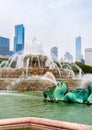 Buckingham Memorial Fountain with skyscrapers in background in Chicago Grant Park, USA Royalty Free Stock Photo