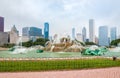 Buckingham Memorial Fountain with skyscrapers in background in Chicago Grant Park, USA Royalty Free Stock Photo