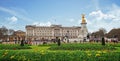 Buckingham Palace in London with landscaped gardens in the foreground. A popular place for tourists to visit Royalty Free Stock Photo