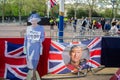 BUCKINGHAM PALACE, LONDON - 4 May 2023: Queen cutout and flags outside Buckingham Palace ahead of Coronation