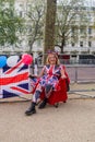 BUCKINGHAM PALACE, LONDON - 4 May 2023: Royalist outside Buckingham Palace ahead of the Coronation of King Charles III