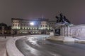 Buckingham palace in snow night, London