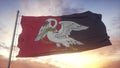 Buckinghamshire flag, England, waving in the wind, sky and sun background