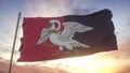 Buckinghamshire flag, England, waving in the wind, sky and sun background. 3d rendering