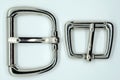 Buckle for dog leash, chrome-plated in the shape of a trapezoid.
