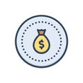 Color illustration icon for Bucks, cash and wealth