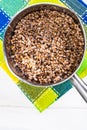 Buckwheat boiled in a metal pot Royalty Free Stock Photo