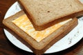 Close up shot of buckwheat bread stuffed with cheese.