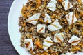 Buckwheat with carrot and chopped adygei cheese