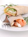 Buckwheat crepe with salmon and cheese Royalty Free Stock Photo