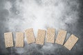 Buckwheat crisp bread, on gray stone table background, top view flat lay, with copy space for text Royalty Free Stock Photo