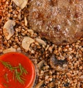 Buckwheat with cutlet food for lunch or dinner healthy food closeup top view Royalty Free Stock Photo