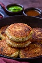 Buckwheat cutlets or kuttu ki tikki in cast iron pan Royalty Free Stock Photo