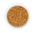 Buckwheat flakes in a bowl isolated on white background. Healthy buckwheat flakes. Healthy food.