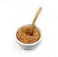 Buckwheat flakes in a bowl isolated on white background. Healthy buckwheat flakes. Healthy food.