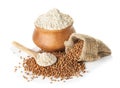 Buckwheat flour in bowl and a bag