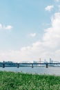 Buckwheat flower field and city view at Banpo Han river park Seorae island in Seoul, Korea Royalty Free Stock Photo