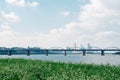 Buckwheat flower field and city view at Banpo Han river park Seorae island in Seoul, Korea Royalty Free Stock Photo