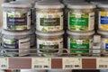 Buckwheat grains along with jars with maqui and kale powders in Lemon Farm organic grocery shop