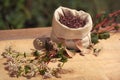 Buckwheat hulls - bag with grains, ears of grain Royalty Free Stock Photo