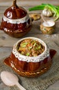 Buckwheat with meat in the pot Royalty Free Stock Photo