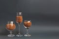 Buckwheat food nutrition diet . buckwheat is poured into wine glasses on a gray background. deficit