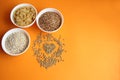 Buckwheat, pearl barley, macaroni in plates