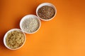 buckwheat, pearl barley, macaroni in plates