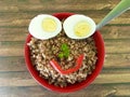 Buckwheat plate egg funny Royalty Free Stock Photo