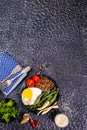 Buckwheat porridge with boiled eggs, vegetables and broccoli,diet food Royalty Free Stock Photo