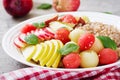 Buckwheat or porridge with fresh melon, watermelon, apple and pear.