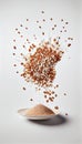 Buckwheat Seeds Creatively Falling-Dripping Flying or Splashing on White Background Generative AI