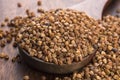 Buckwheat seeds on wooden spoon