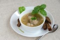 Buckwheat soup meatballs basil leaf Royalty Free Stock Photo