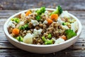 Buckwheat with vegetables and feta cheese