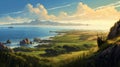 Bucolic Landscapes: A High Detail Ocean Painting In The Style Of Raphael Lacoste